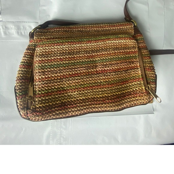 Handbags - Woven Straw Crossbody Bag Multi Color Leather Strap Small Shoulder Purse